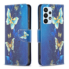Samsung Galaxy A23 4G用手帳型 レザーケース スタンド パターン カバー B03F サムスン ブルー