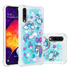 Samsung Galaxy A30S用シリコンケース ソフトタッチラバー ブリンブリン カバー S04 サムスン ブルー