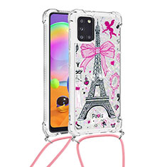 Samsung Galaxy A31用シリコンケース ソフトタッチラバー ブリンブリン カバー 携帯ストラップ S02 サムスン ピンク
