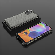 Samsung Galaxy A31用360度 フルカバー ハイブリットバンパーケース クリア透明 プラスチック カバー AM2 サムスン ブラック