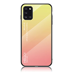 Samsung Galaxy A31用ハイブリットバンパーケース プラスチック 鏡面 虹 グラデーション 勾配色 カバー LS1 サムスン イエロー
