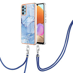 Samsung Galaxy A32 4G用シリコンケース ソフトタッチラバー バタフライ パターン カバー 携帯ストラップ YB7 サムスン ネイビー