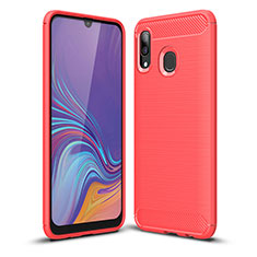 Samsung Galaxy A40用シリコンケース ソフトタッチラバー ライン カバー WL1 サムスン レッド