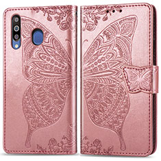 Samsung Galaxy A40s用手帳型 レザーケース スタンド バタフライ 蝶 カバー サムスン ピンク
