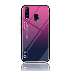 Samsung Galaxy A40s用ハイブリットバンパーケース プラスチック 鏡面 虹 グラデーション 勾配色 カバー LS1 サムスン ローズレッド