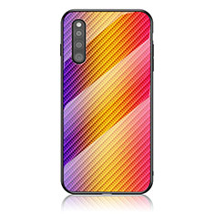 Samsung Galaxy A41 SC-41A用ハイブリットバンパーケース プラスチック 鏡面 虹 グラデーション 勾配色 カバー LS2 サムスン オレンジ