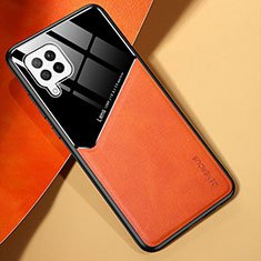 Samsung Galaxy A42 5G用シリコンケース ソフトタッチラバー レザー柄 アンドマグネット式 サムスン オレンジ
