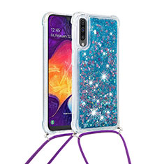 Samsung Galaxy A50用シリコンケース ソフトタッチラバー ブリンブリン カバー 携帯ストラップ S03 サムスン ネイビー