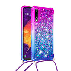 Samsung Galaxy A50S用シリコンケース ソフトタッチラバー ブリンブリン カバー 携帯ストラップ S01 サムスン パープル