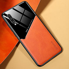 Samsung Galaxy A50S用シリコンケース ソフトタッチラバー レザー柄 アンドマグネット式 サムスン オレンジ