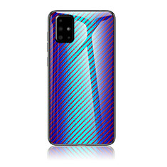 Samsung Galaxy A51 5G用ハイブリットバンパーケース プラスチック 鏡面 虹 グラデーション 勾配色 カバー LS2 サムスン ネイビー
