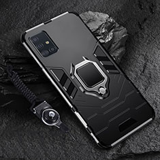 Samsung Galaxy A51 5G用ハイブリットバンパーケース プラスチック アンド指輪 マグネット式 S02 サムスン ブラック