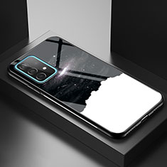 Samsung Galaxy A52 4G用ハイブリットバンパーケース プラスチック パターン 鏡面 カバー LS1 サムスン ブラック