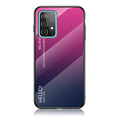 Samsung Galaxy A52 4G用ハイブリットバンパーケース プラスチック 鏡面 虹 グラデーション 勾配色 カバー LS1 サムスン ローズレッド