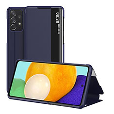 Samsung Galaxy A52 5G用手帳型 レザーケース スタンド カバー ZL1 サムスン ネイビー