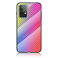 Samsung Galaxy A52 5G用ハイブリットバンパーケース プラスチック 鏡面 虹 グラデーション 勾配色 カバー LS2 サムスン ピンク
