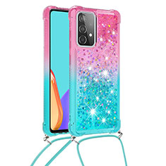 Samsung Galaxy A52 5G用シリコンケース ソフトタッチラバー ブリンブリン カバー 携帯ストラップ S01 サムスン ピンク