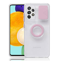 Samsung Galaxy A52 5G用極薄ソフトケース シリコンケース 耐衝撃 全面保護 クリア透明 スタンド S01 サムスン ピンク