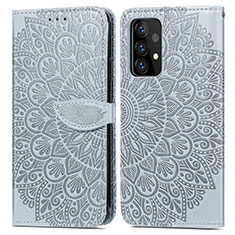 Samsung Galaxy A52s 5G用手帳型 レザーケース スタンド パターン カバー S04D サムスン グレー