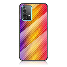 Samsung Galaxy A52s 5G用ハイブリットバンパーケース プラスチック 鏡面 虹 グラデーション 勾配色 カバー LS2 サムスン オレンジ