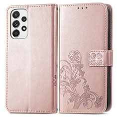 Samsung Galaxy A53 5G用手帳型 レザーケース スタンド 花 カバー サムスン ピンク