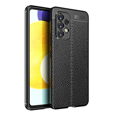 Samsung Galaxy A53 5G用シリコンケース ソフトタッチラバー レザー柄 カバー サムスン ブラック