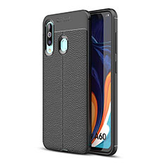 Samsung Galaxy A60用シリコンケース ソフトタッチラバー レザー柄 カバー WL1 サムスン ブラック