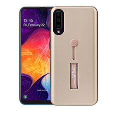 Samsung Galaxy A70用ハイブリットバンパーケース スタンド プラスチック 兼シリコーン カバー R04 サムスン ゴールド