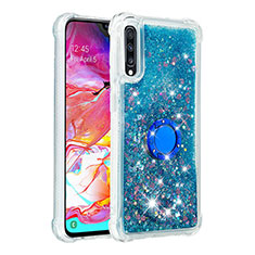 Samsung Galaxy A70S用シリコンケース ソフトタッチラバー ブリンブリン カバー アンド指輪 S01 サムスン ネイビー