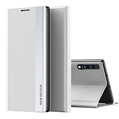 Samsung Galaxy A70S用手帳型 レザーケース スタンド カバー QH1 サムスン シルバー