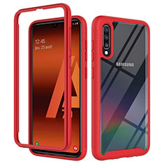 Samsung Galaxy A70S用360度 フルカバー ハイブリットバンパーケース クリア透明 プラスチック カバー ZJ1 サムスン レッド