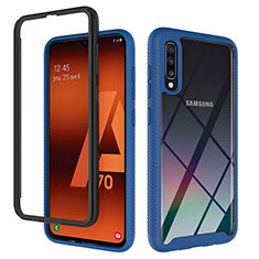 Samsung Galaxy A70S用360度 フルカバー ハイブリットバンパーケース クリア透明 プラスチック カバー ZJ1 サムスン ネイビー