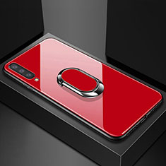 Samsung Galaxy A70S用ハイブリットバンパーケース プラスチック 鏡面 カバー アンド指輪 マグネット式 サムスン レッド