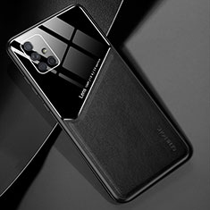 Samsung Galaxy A71 4G A715用シリコンケース ソフトタッチラバー レザー柄 アンドマグネット式 サムスン ブラック