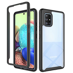 Samsung Galaxy A71 5G用360度 フルカバー ハイブリットバンパーケース クリア透明 プラスチック カバー ZJ3 サムスン ブラック