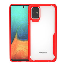 Samsung Galaxy A71 5G用ハイブリットバンパーケース クリア透明 プラスチック 鏡面 カバー サムスン レッド