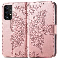 Samsung Galaxy A72 4G用手帳型 レザーケース スタンド バタフライ 蝶 カバー サムスン ピンク