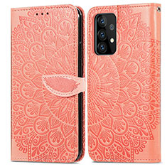 Samsung Galaxy A72 4G用手帳型 レザーケース スタンド パターン カバー S04D サムスン オレンジ