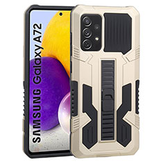 Samsung Galaxy A72 4G用ハイブリットバンパーケース スタンド プラスチック 兼シリコーン カバー ZJ1 サムスン ゴールド