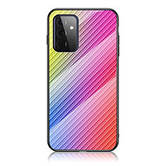 Samsung Galaxy A72 4G用ハイブリットバンパーケース プラスチック 鏡面 虹 グラデーション 勾配色 カバー LS2 サムスン ピンク