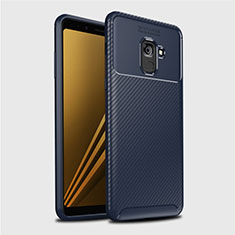 Samsung Galaxy A8+ A8 Plus (2018) Duos A730F用シリコンケース ソフトタッチラバー ツイル カバー S01 サムスン ネイビー