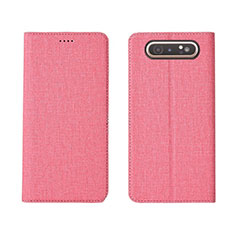 Samsung Galaxy A90 4G用手帳型 布 スタンド H01 サムスン ピンク