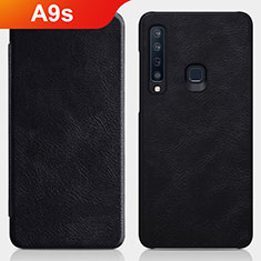 Samsung Galaxy A9s用手帳型 レザーケース スタンド サムスン ブラック