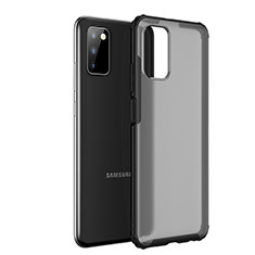 Samsung Galaxy F02S SM-E025F用ハイブリットバンパーケース クリア透明 プラスチック カバー サムスン ブラック