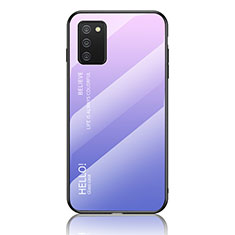 Samsung Galaxy F02S SM-E025F用ハイブリットバンパーケース プラスチック 鏡面 虹 グラデーション 勾配色 カバー LS1 サムスン ラベンダー
