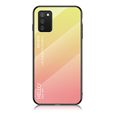 Samsung Galaxy F02S SM-E025F用ハイブリットバンパーケース プラスチック 鏡面 虹 グラデーション 勾配色 カバー LS1 サムスン イエロー