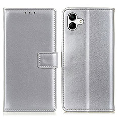 Samsung Galaxy F04用手帳型 レザーケース スタンド カバー A08D サムスン シルバー