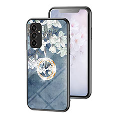 Samsung Galaxy F13 4G用ハイブリットバンパーケース プラスチック 鏡面 花 カバー S01 サムスン ネイビー