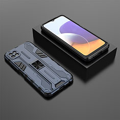 Samsung Galaxy F42 5G用ハイブリットバンパーケース スタンド プラスチック 兼シリコーン カバー マグネット式 T02 サムスン ネイビー