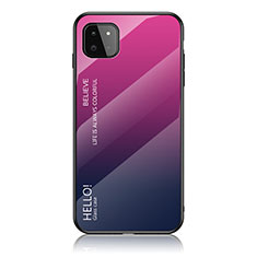 Samsung Galaxy F42 5G用ハイブリットバンパーケース プラスチック 鏡面 虹 グラデーション 勾配色 カバー LS1 サムスン ローズレッド